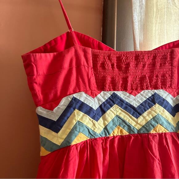 Anthropologie Lithe Carnival French Girl Chevron Red Button Front Dress Size XS - Picture 6 of 6